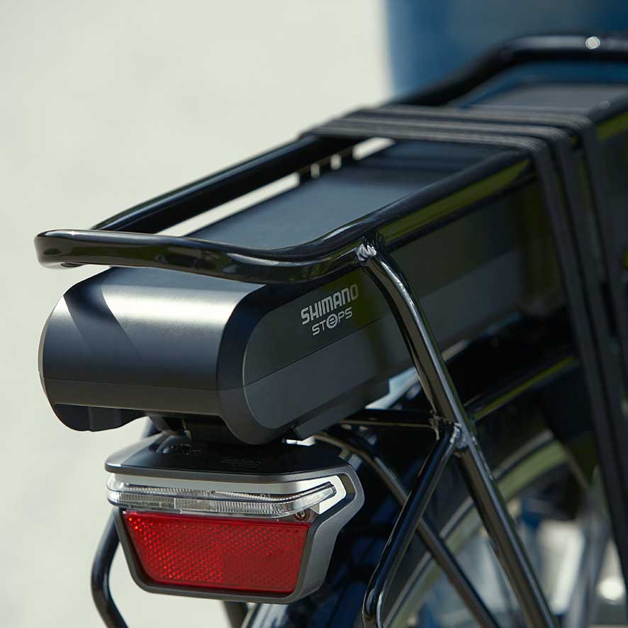 Der Shimano Steps-Akku hat eine hohe Reichweite bis maximal 145 km und sorgt so für besonders langes Fahrvergnügen.